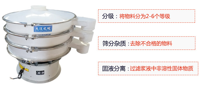600型聚丙烯振動篩優(yōu)勢：分級：將物料京分為2-6個等級。篩分雜質(zhì)：去除不合格的物料。固液分離：過濾漿液中非溶性固體物質(zhì)。