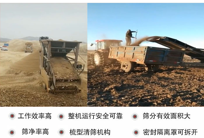 振動(dòng)篩沙機(jī)特點(diǎn)及優(yōu)勢(shì)：工作效率高，整機(jī)運(yùn)行安全可靠，篩分有效面積大，篩凈率高，梳型清篩機(jī)構(gòu)，密封隔離罩可拆開。