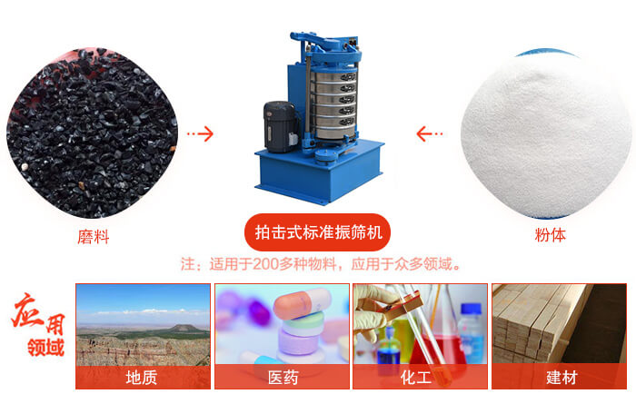 拍擊篩適用于多種物料顆粒狀，粉狀，不規則物料的篩分。